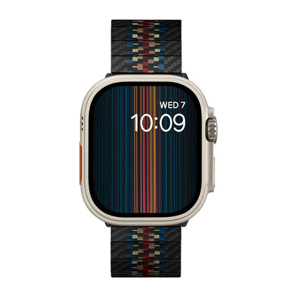 Apple Watch Serisi Uyumlu Aramid Fiber ve Karbon Fiber Pitaka Modern Serisi Rhapsody Universal Kordon Siyah