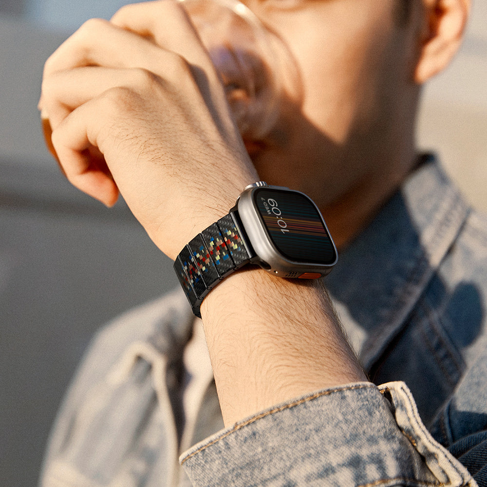 Apple Watch Serisi Uyumlu Aramid Fiber ve Karbon Fiber Pitaka Modern Serisi Rhapsody Universal Kordon Siyah