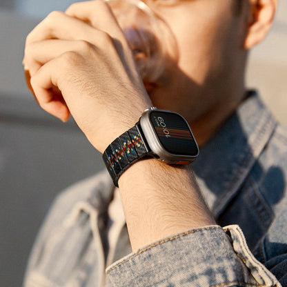 Apple Watch Serisi Uyumlu Aramid Fiber ve Karbon Fiber Pitaka Modern Serisi Rhapsody Universal Kordon Siyah