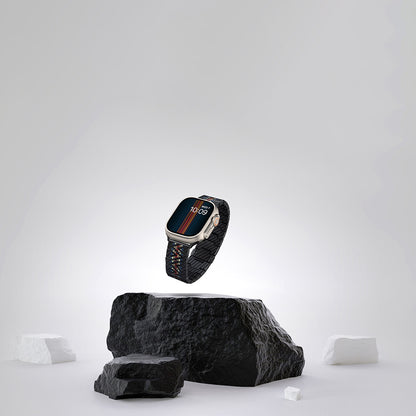 Apple Watch Serisi Uyumlu Aramid Fiber ve Karbon Fiber Pitaka Modern Serisi Rhapsody Universal Kordon Siyah