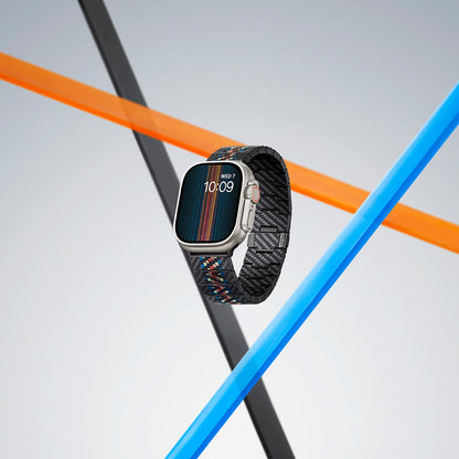 Apple Watch Serisi Uyumlu Aramid Fiber ve Karbon Fiber Pitaka Modern Serisi Rhapsody Universal Kordon Siyah