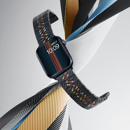 Apple Watch Serisi Uyumlu Aramid Fiber ve Karbon Fiber Pitaka Modern Serisi Rhapsody Universal Kordon Siyah