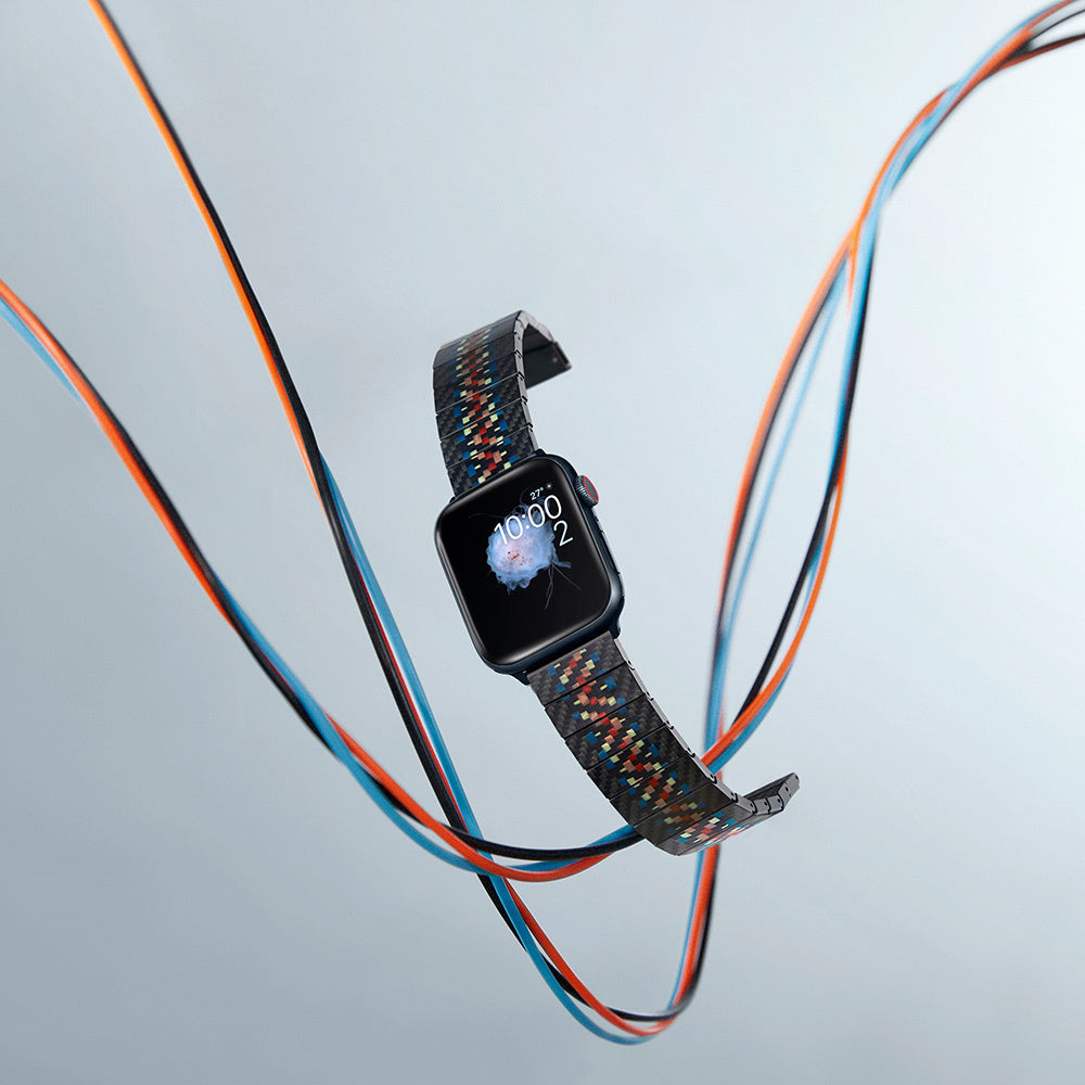 Apple Watch Serisi Uyumlu Aramid Fiber ve Karbon Fiber Pitaka Modern Serisi Rhapsody Universal Kordon Siyah