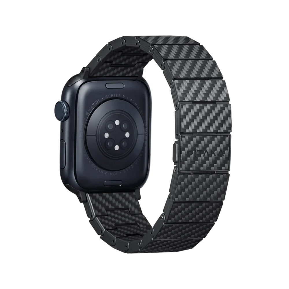 Apple Watch Serisi Uyumlu Karbon Fiber Pitaka Modern Serisi Black-Grey Twill Universal Kordon Siyah-Gri