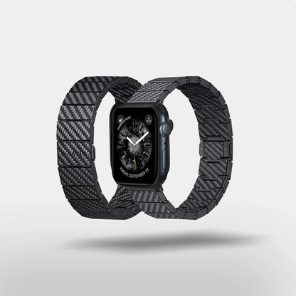 Apple Watch Serisi Uyumlu Karbon Fiber Pitaka Modern Serisi Black-Grey Twill Universal Kordon Siyah-Gri