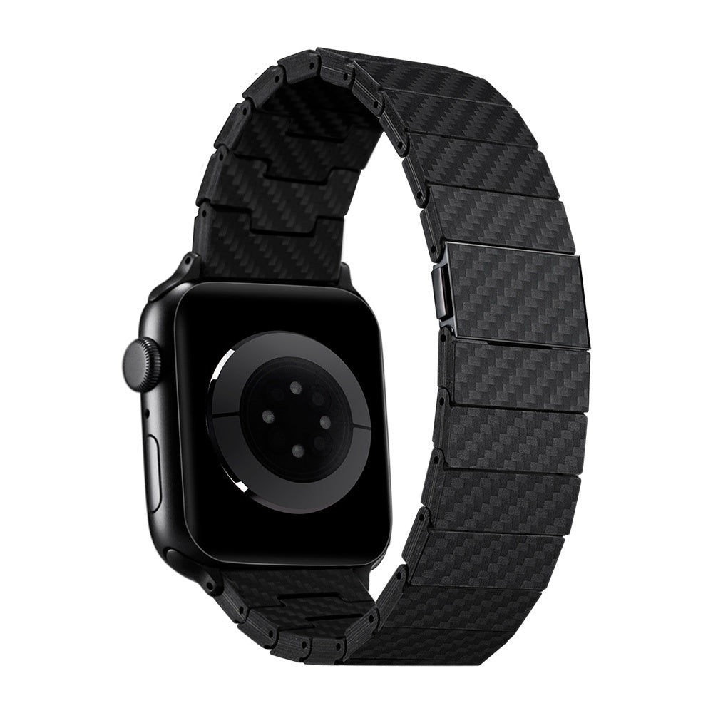 Apple Watch Serisi Uyumlu Karbon Fiber Pitaka Modern Serisi Black-Grey Twill Universal Kordon Siyah-Gri
