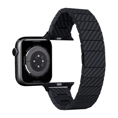 Apple Watch Serisi Uyumlu Karbon Fiber Pitaka Modern Serisi Black-Grey Twill Universal Kordon Siyah-Gri