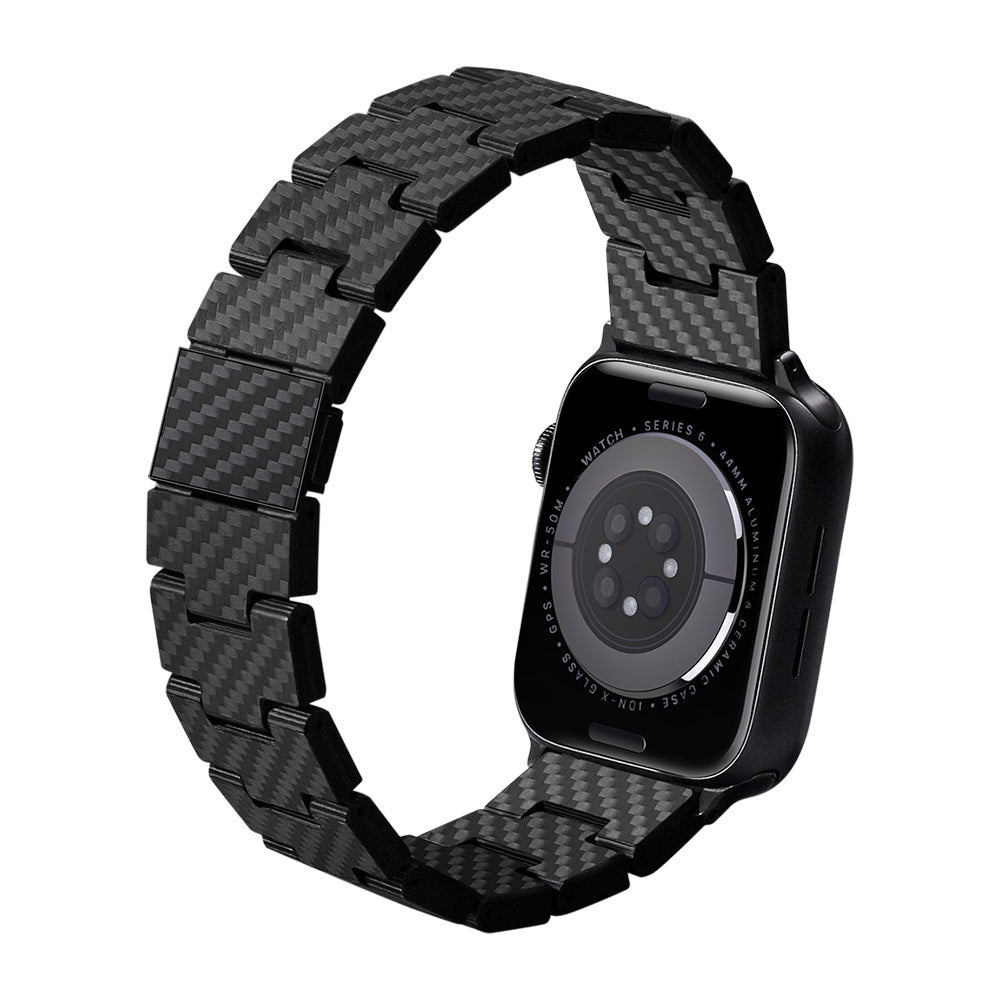 Apple Watch Serisi Uyumlu Karbon Fiber Pitaka Retro Serisi Black-Grey Twill Universal Kordon Siyah-Gri