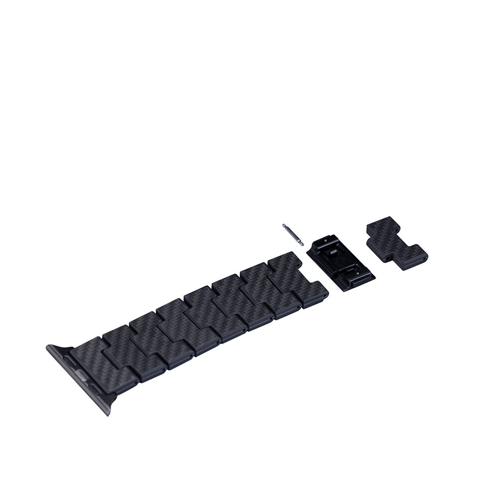 Apple Watch Serisi Uyumlu Karbon Fiber Pitaka Retro Serisi Black-Grey Twill Universal Kordon Siyah-Gri