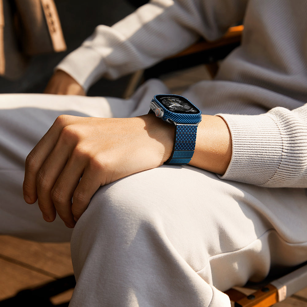 Apple Watch Ultra 49mm 600D Aramid Fiber Classic Serisi Kasa Koruyucu Pitaka Air Case Mavi