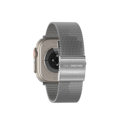 Apple Watch Ultra 49mm Amazing Thing Titan Metal Hasır Kordon Gümüş