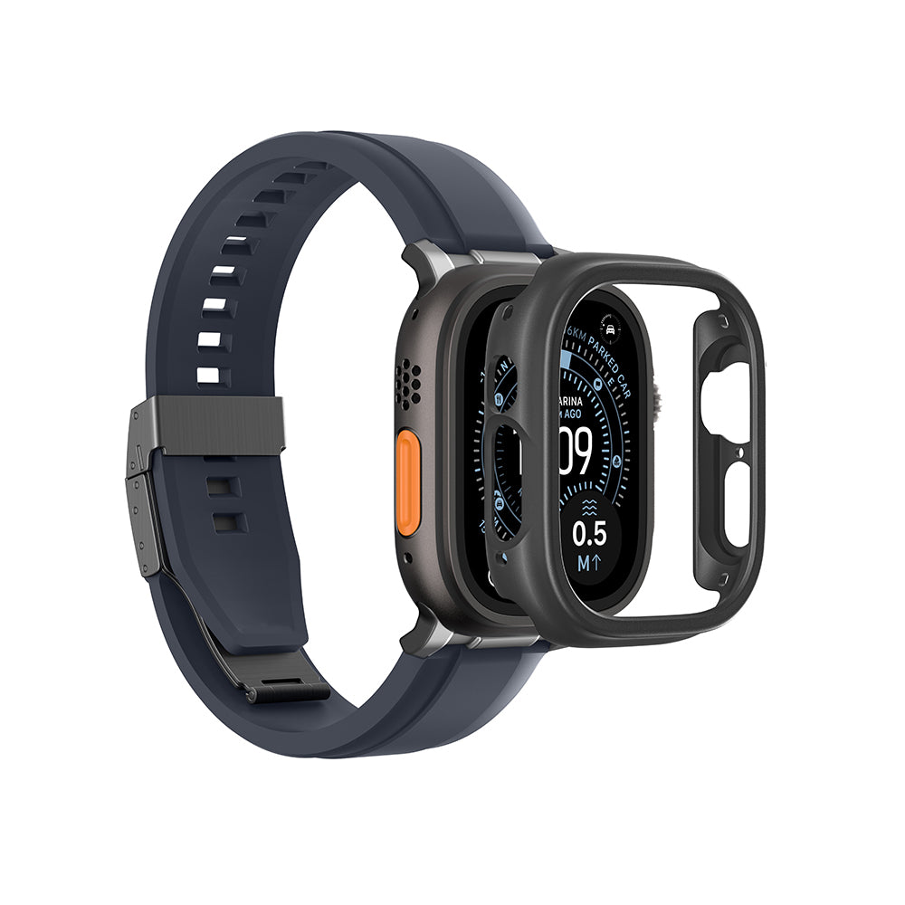 Apple Watch Ultra 49mm Amazingthing Radix Minimal FullGuard Sert PC Kasa ve Ekran Koruyucu Siyah