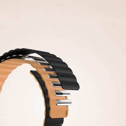 Apple Watch Ultra 49mm Amazingthing Smoothie Mag Magnetik Tak Çıkar Silikon Strap Kayış Siyah-Turuncu