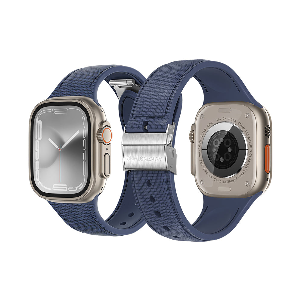 Apple Watch Ultra 49mm Amazingthing Titan Swift Deri Dokulu Silikon Kordon Siyah