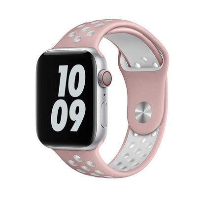Apple Watch Ultra 49mm Kordon Wiwu Dual Color Sport Band Silikon Strap Kayış Pembe-Beyaz
