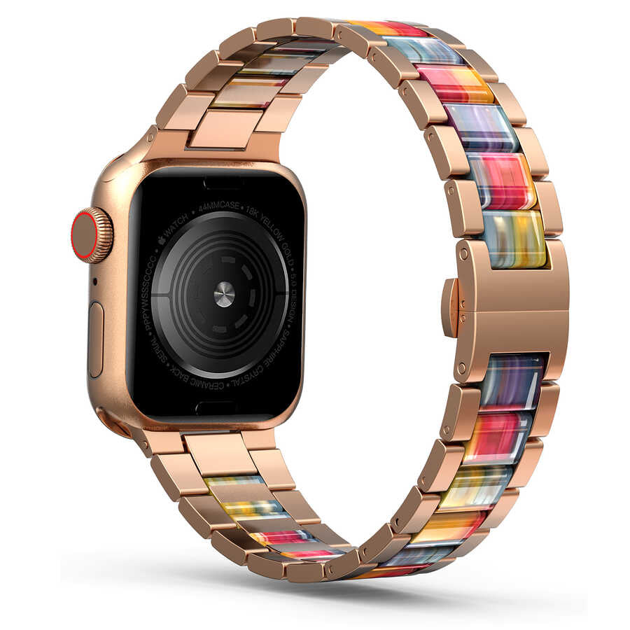 Apple Watch Ultra 49mm Kordon Wiwu Resin Steel Belt Metal Strap Kayış Gold
