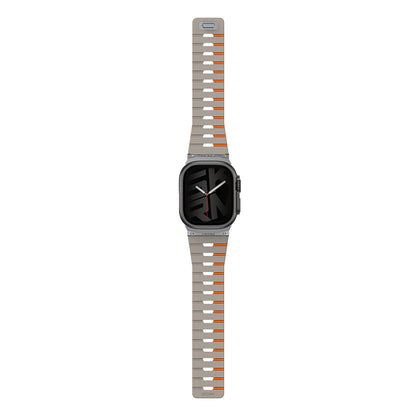 Apple Watch Ultra 49mm Skinarma Gemini Serisi TPU Magnetik Silikon Kordon Gri-Turuncu