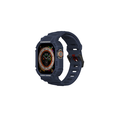 Apple Watch Ultra 49mm Skinarma Mecha 2in1 TPU Kasa Koruyucu + Silikon Kordon Lacivert