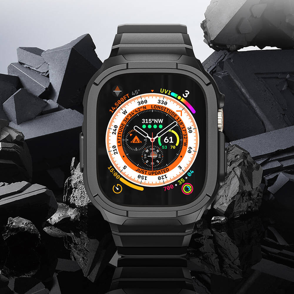 Apple Watch Ultra 49mm Wiwu Wi-WB014 Armor Serisi 2in1 Sert PC Kasa Koruyuculu Silikon Kordon Siyah