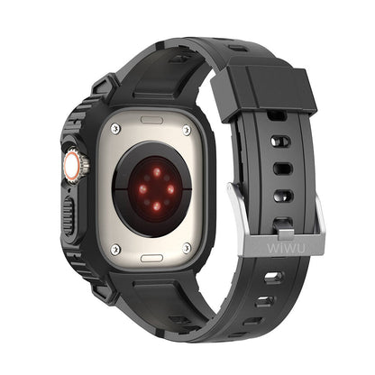 Apple Watch Ultra 49mm Wiwu Wi-WB014 Armor Serisi 2in1 Sert PC Kasa Koruyuculu Silikon Kordon Siyah