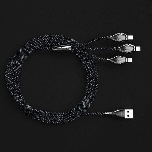 Benks D27 3 in 1 Snake Lightning+Micro+Type-C Kablo 1.5M Gri