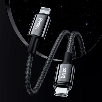 Benks D43 Type-C to Lightning PD Hızlı Şarj ve Data Kablo 480Mbps 1.2 Metre Siyah