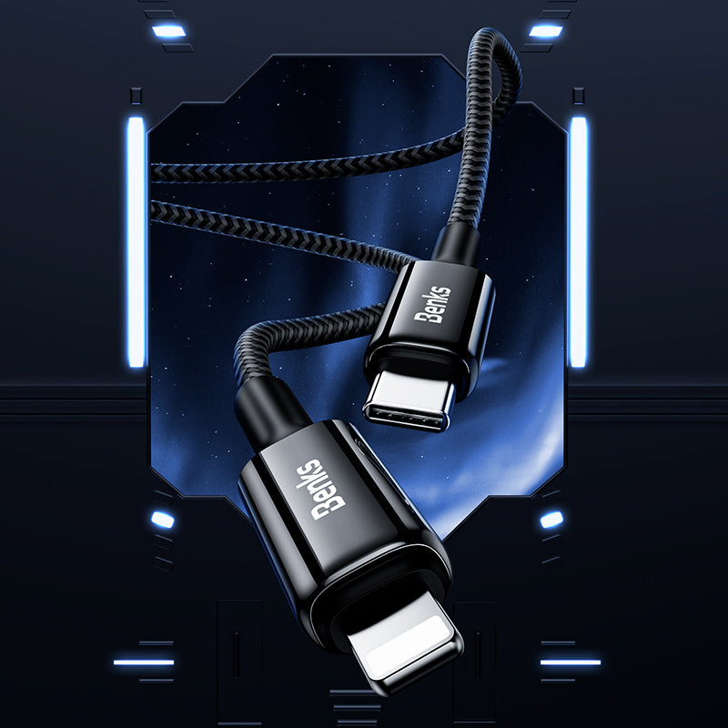 Benks D43 Type-C to Lightning PD Hızlı Şarj ve Data Kablo 480Mbps 1.2 Metre Siyah