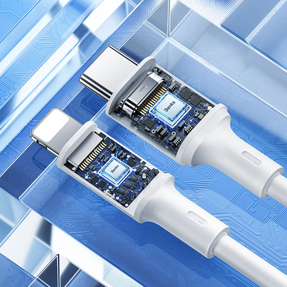 Benks D45 Type-C to Lightning PD Hızlı Şarj ve Data Kablo 480Mbps 2 Metre Beyaz