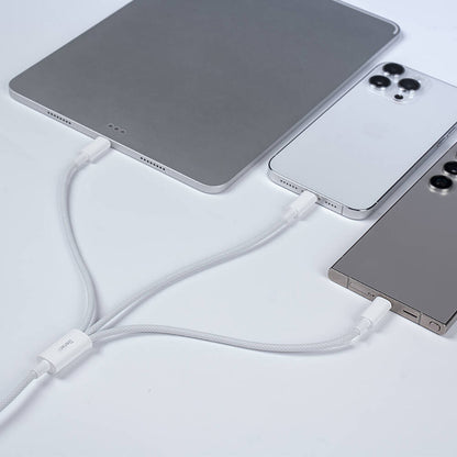 Benks D46 Type-C to Type-C & Type-C & Lightning PD3.0 Örgülü Şarj ve Data Kablosu 100W 1.2 Metre Beyaz