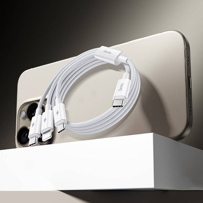 Benks D46 Type-C to Type-C & Type-C & Lightning PD3.0 Örgülü Şarj ve Data Kablosu 100W 1.2 Metre Beyaz