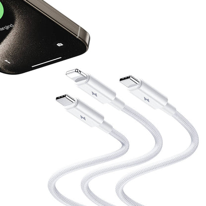 Benks D46 Type-C to Type-C & Type-C & Lightning PD3.0 Örgülü Şarj ve Data Kablosu 100W 1.2 Metre Beyaz