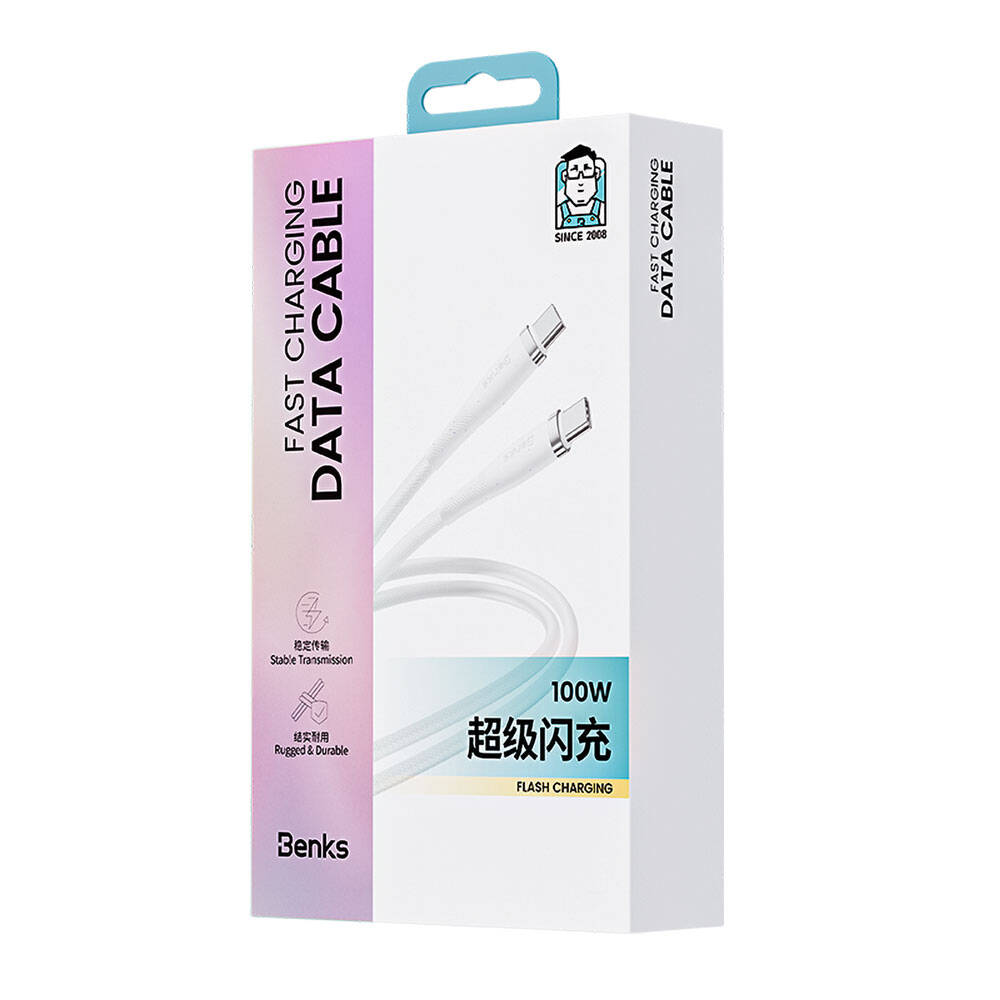 Benks D47 Type-C to Type-C PD 3.0 Örgülü Şarj ve Data Kablosu 100W 1 Metre Beyaz