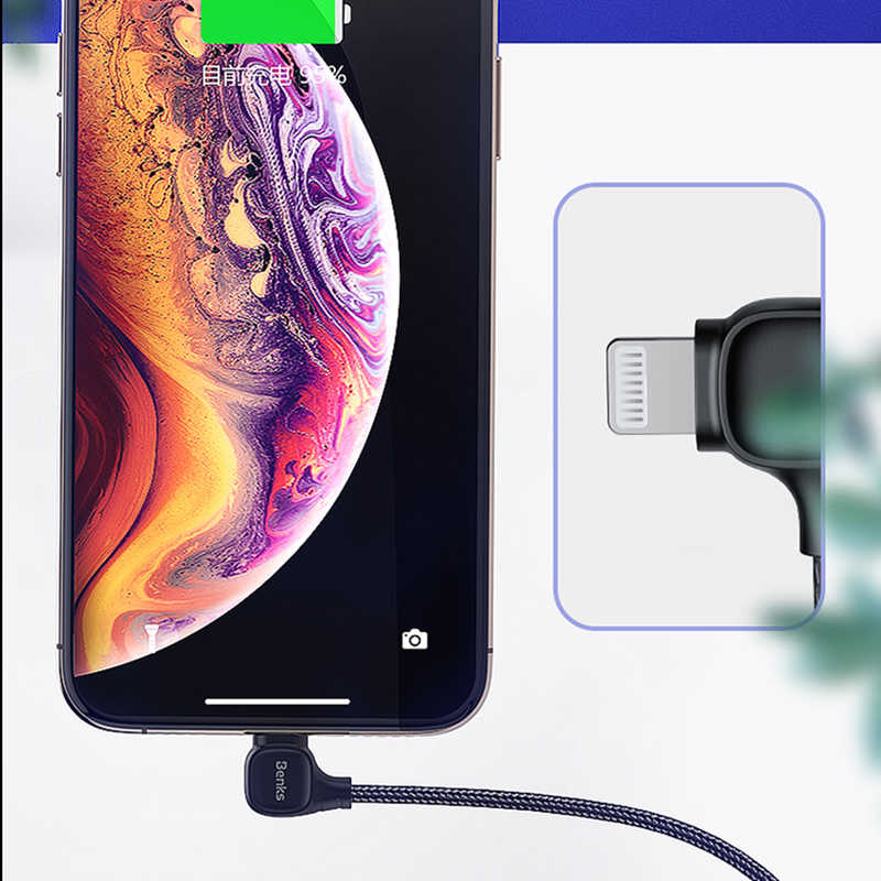 Benks M15 MFI Dual Right-Angle Fast Charging Kablo Siyah