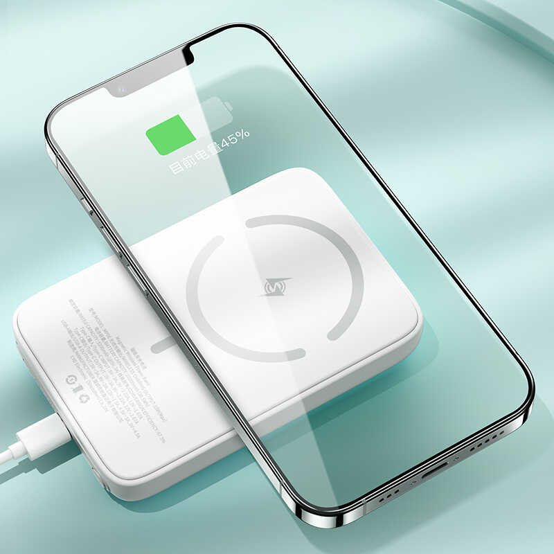 Benks MP06 15W M-safe Magnetik Slim Powerbank 10000 Mah iPhone 12-13-14 Serisi Beyaz