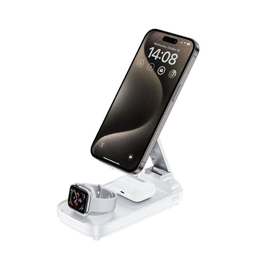 Benks MP13 5in1 Dijital LED Göstergeli Katlanabilir Kablosuz Şarj Standlı Powerbank 15W 10000mAh Beyaz