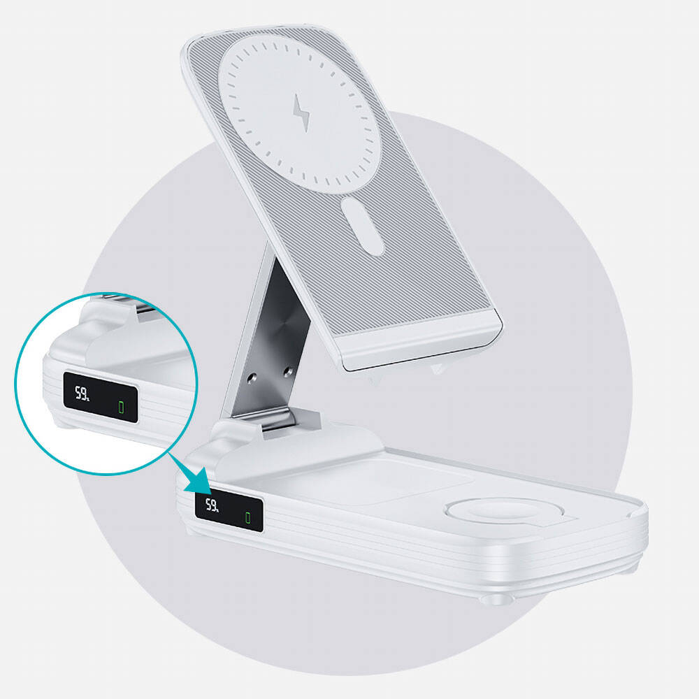 Benks MP13 5in1 Dijital LED Göstergeli Katlanabilir Kablosuz Şarj Standlı Powerbank 15W 10000mAh Beyaz