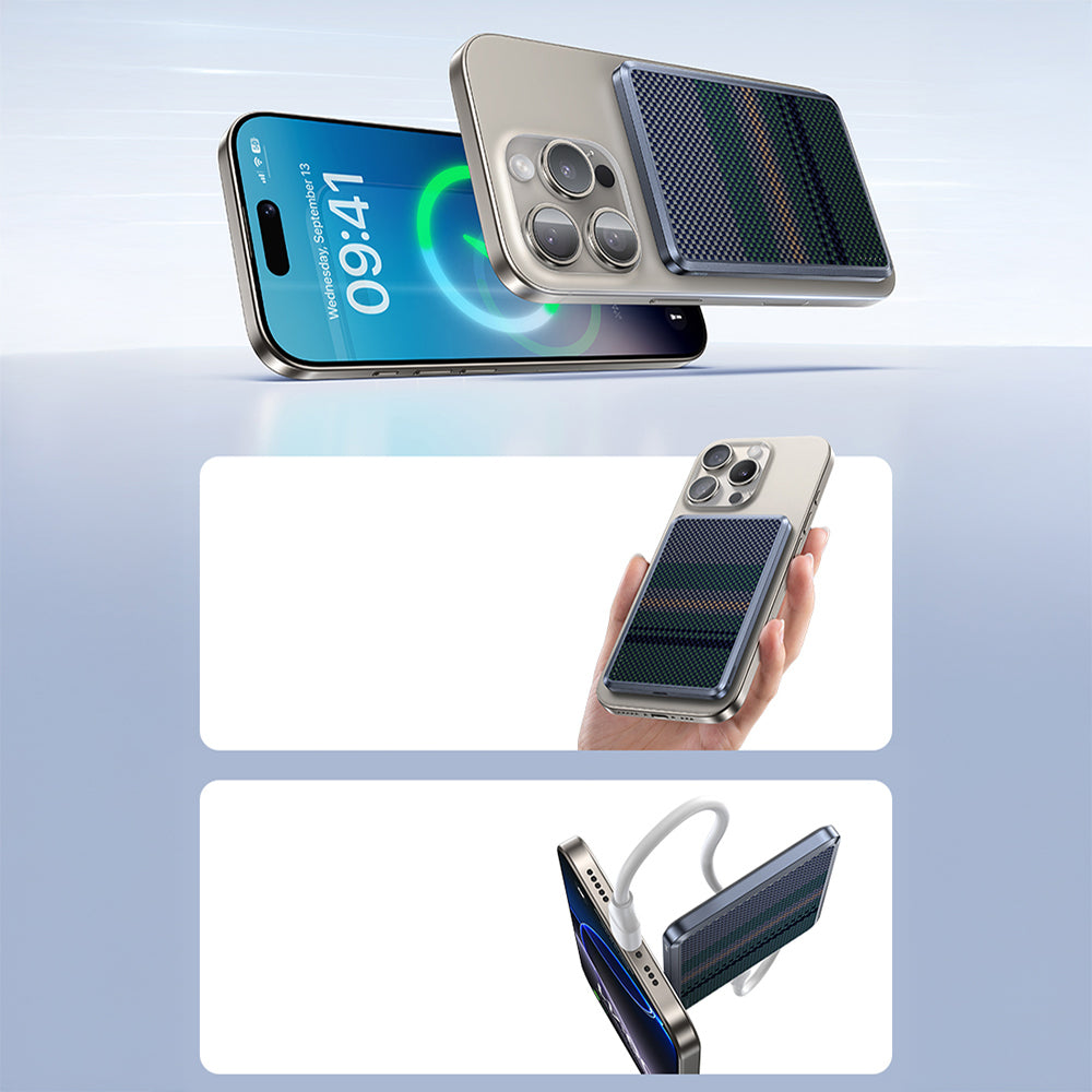 Benks MP16 ArmorGo M-safe Şarj Özellikli Ultra İnce Aurora Serisi Aramid Fiber Powerbank 15W 10000mAh Siyah-Yeşil