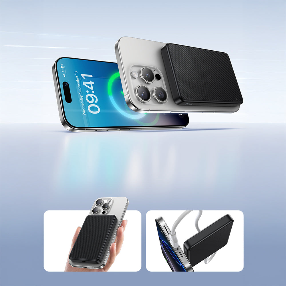 Benks MP17 ArmorGo M-safe Şarj Özellikli 600D Aramid Fiber Qi2 Teknolojili Powerbank 15W 10000mAh Siyah