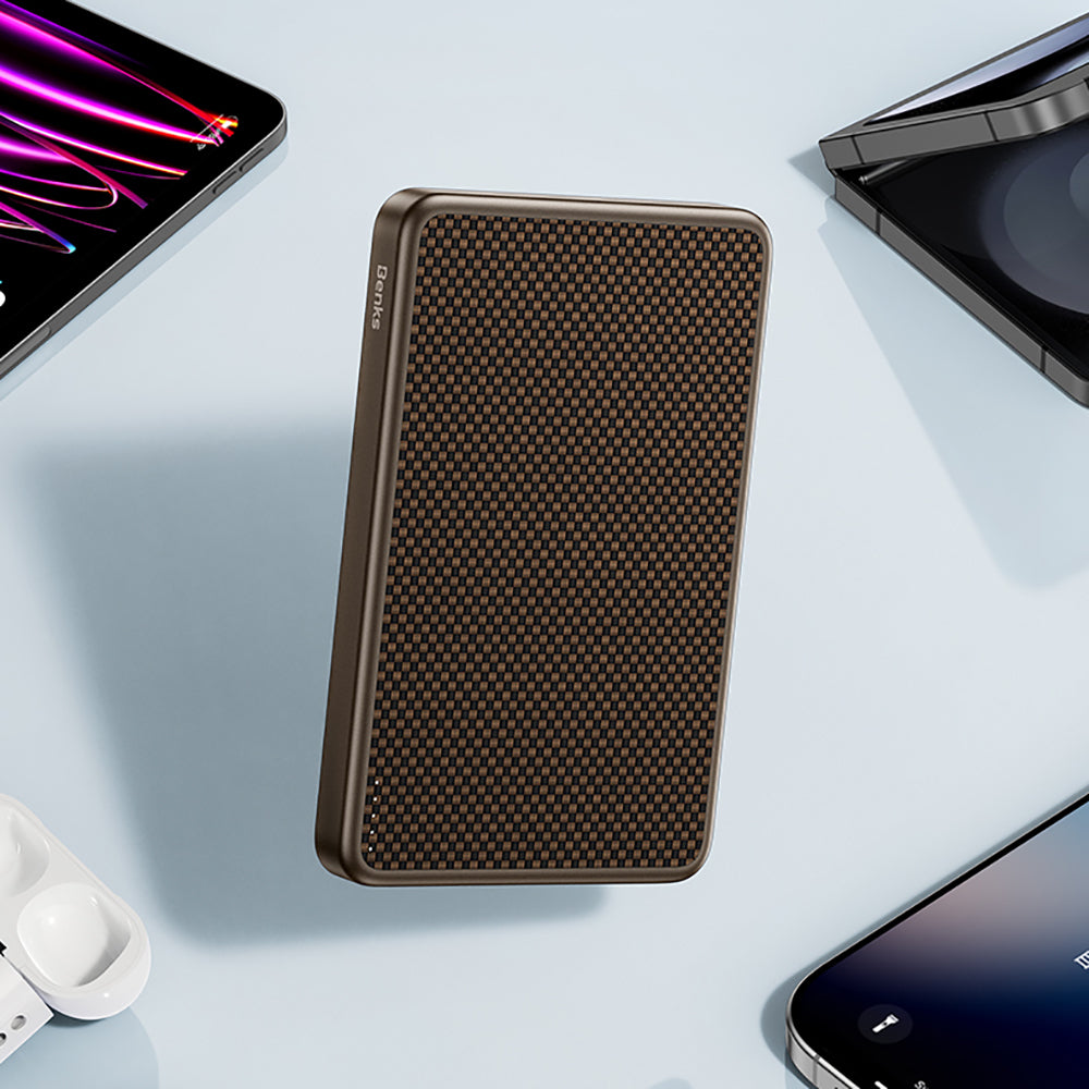 Benks MP17 ArmorGo M-safe Şarj Özellikli ArmorTint Aramid Fiber Qi2 Teknolojili Powerbank 15W 10000mAh Gold