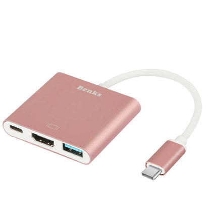 Benks U19 Type-C to 3 in 1 Adaptör (Usb 3.0+HDMI+Type-c) Rose Gold