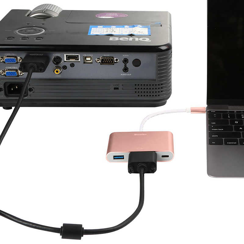Benks U20 Type-C to 3 in 1 Adaptör (Usb 3.0+VGA+Type-C) Rose Gold