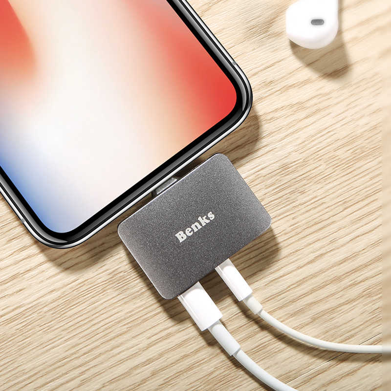 Benks U32 Lightning 3 in 1 Audio Adaptör Gri