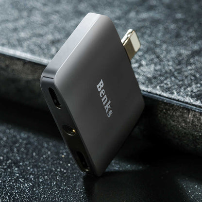 Benks U32 Lightning 3 in 1 Audio Adaptör Gri