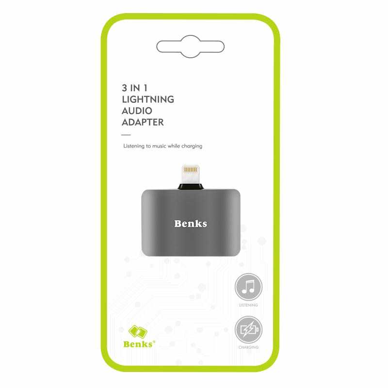 Benks U32 Lightning 3 in 1 Audio Adaptör Gri