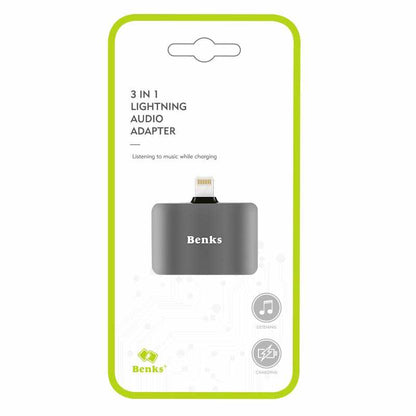 Benks U32 Lightning 3 in 1 Audio Adaptör Gri