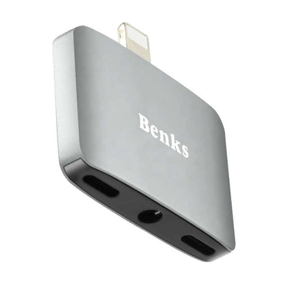 Benks U32 Lightning 3 in 1 Audio Adaptör Gri