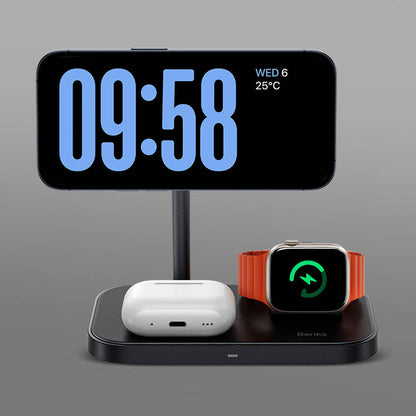 Benks W16 3in1 Telefon&Akıllı Saat&Kulaklık Kablosuz Şarj Standı Siyah