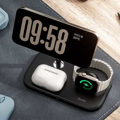 Benks W16 3in1 Telefon&Akıllı Saat&Kulaklık Kablosuz Şarj Standı Siyah