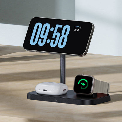 Benks W16 3in1 Telefon&Akıllı Saat&Kulaklık Kablosuz Şarj Standı Siyah