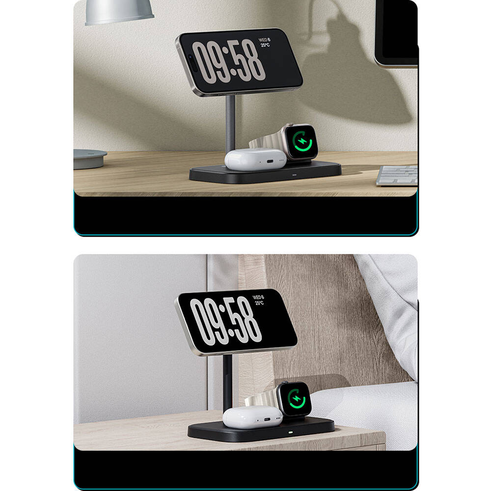 Benks W16 3in1 Telefon&Akıllı Saat&Kulaklık Kablosuz Şarj Standı Siyah